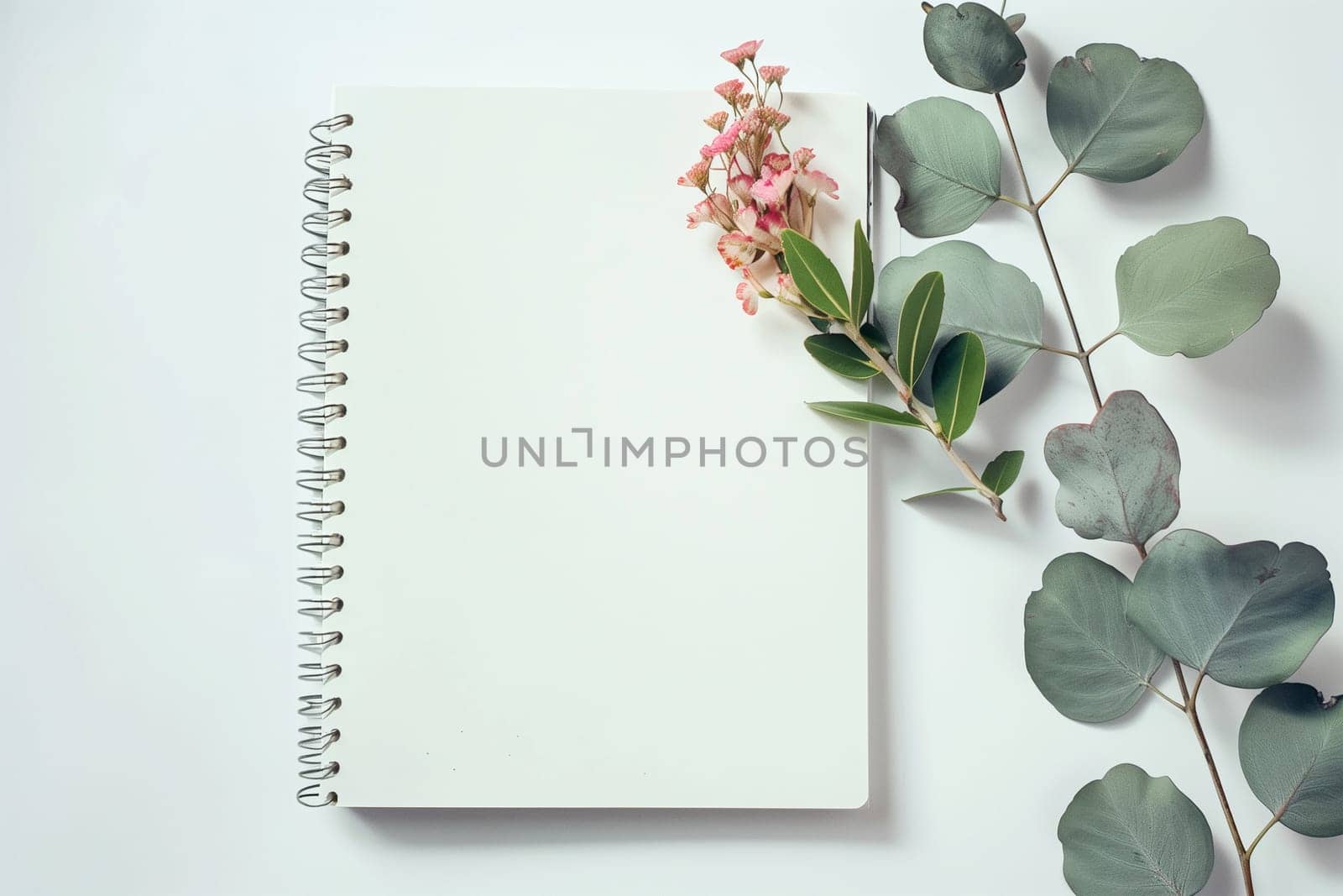 A notebook with a flower resting on top, showcasing a simple yet charming composition. mockup
