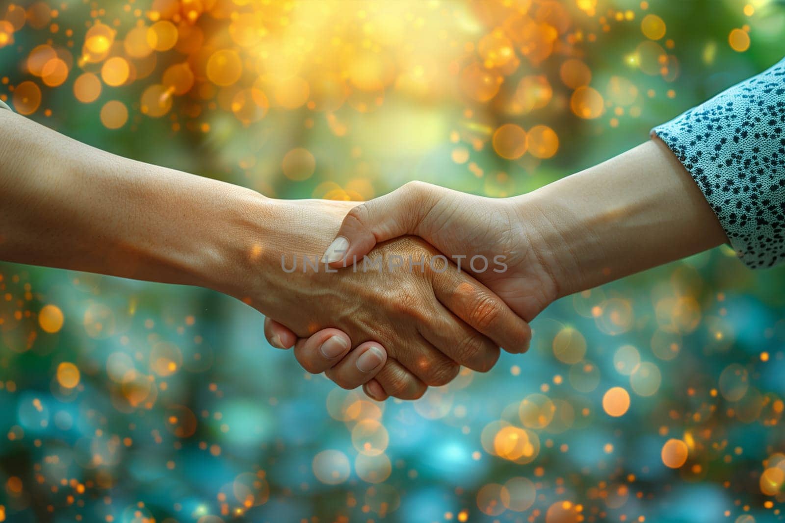 Two People Shaking Hands Over Blurry Background by Sd28DimoN_1976