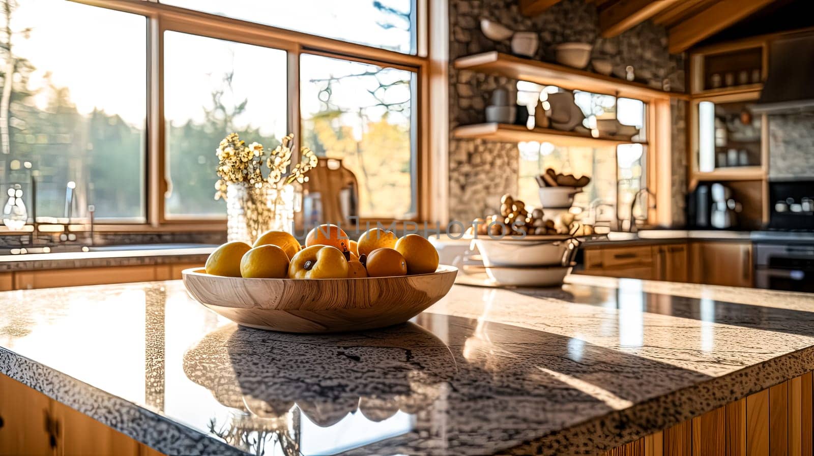 A kitchen counter with four glass jars of different sizes and a white cup. by Alla_Morozova93