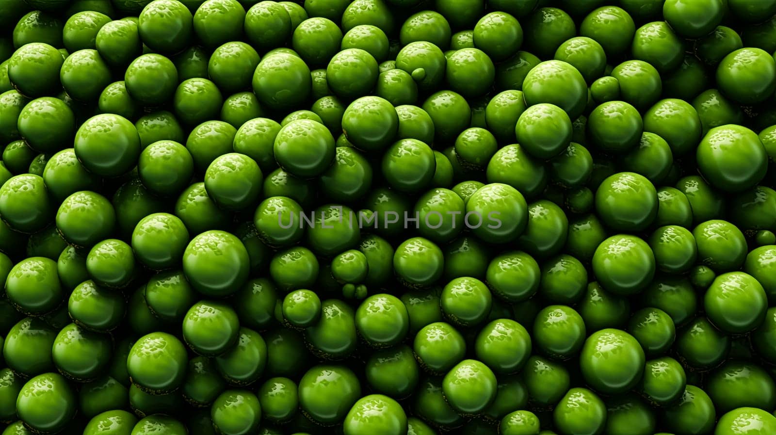 A cluster of vibrant green peas neatly arranged on a wooden table, exuding freshness and inviting one to enjoy their crisp and flavorful taste.