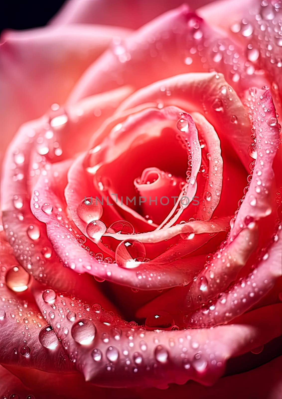 A close up of a red rose with water droplets on it. The droplets give the rose a fresh and vibrant appearance