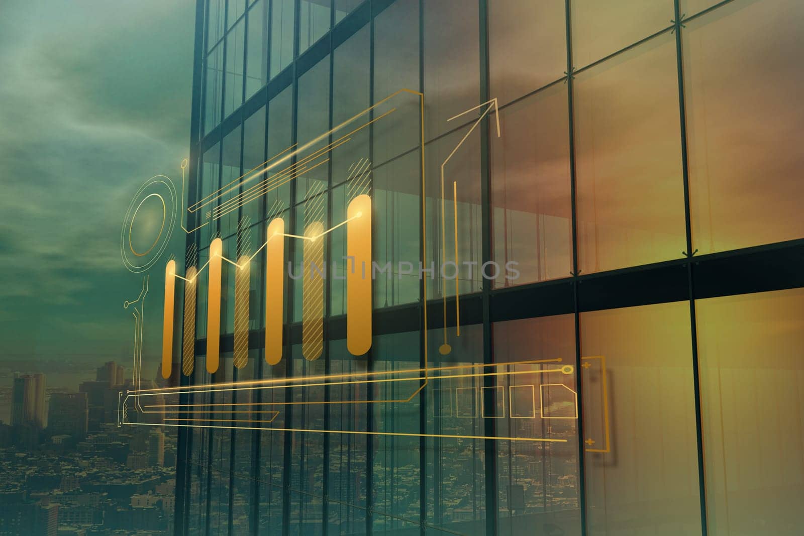 Business charts. Abstract gold elements commercial bitmap illustration.