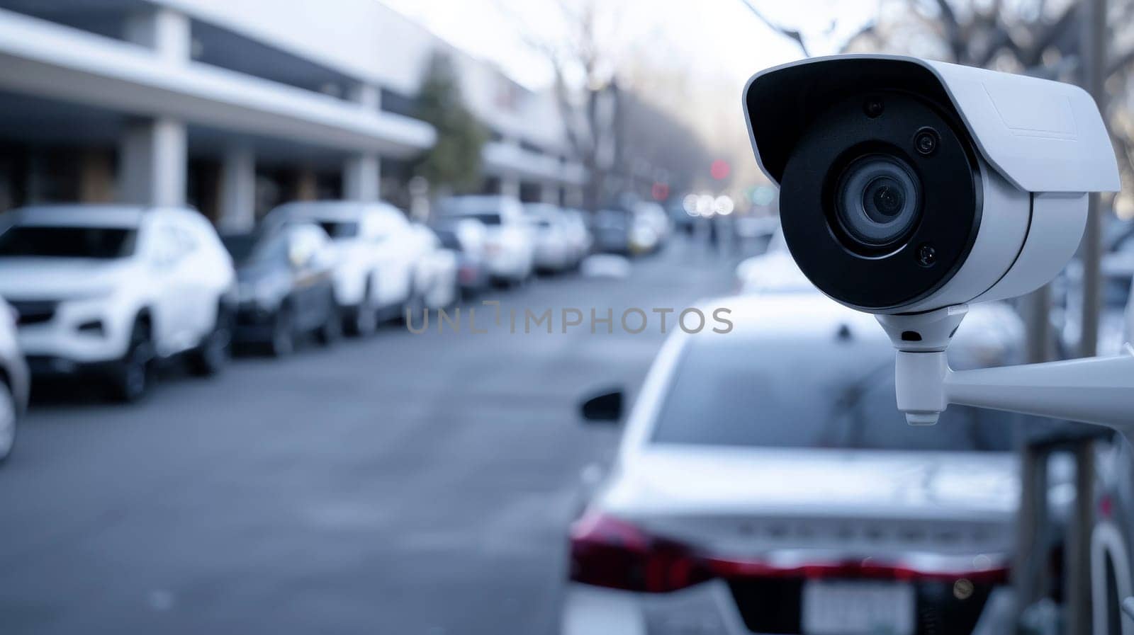 Closeup outdoor CCTV camera at a car parking lot, Security camera in car park.