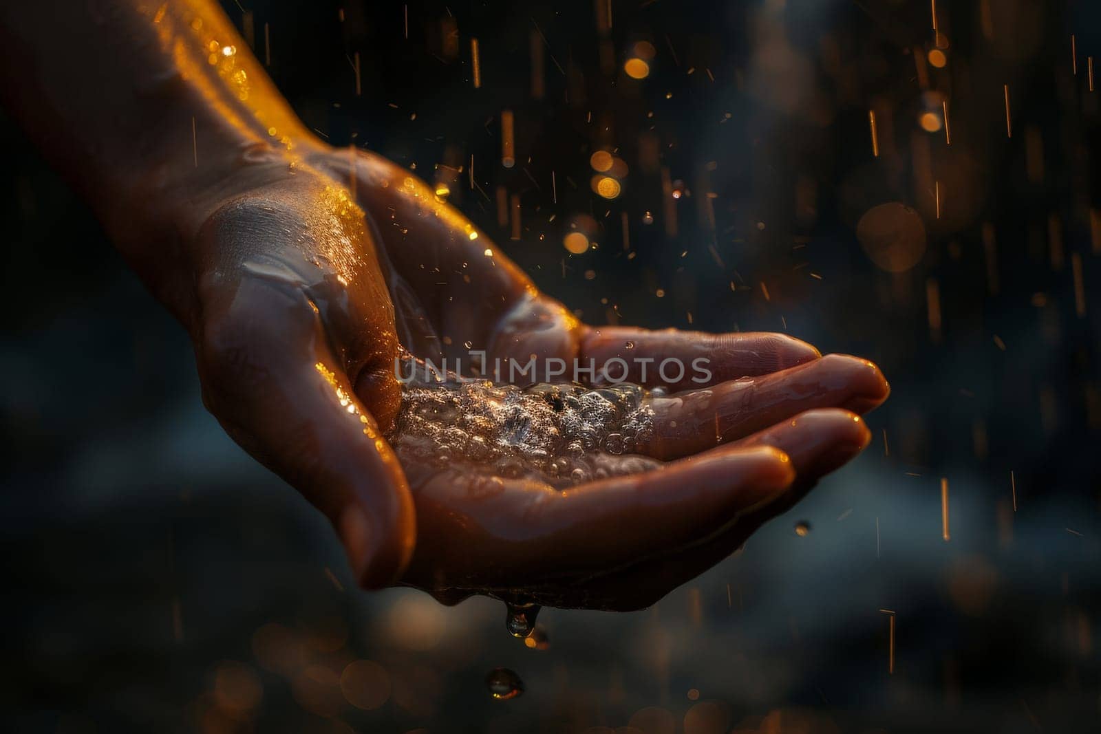 One hand open on abstract nature background, Empty open hand, content of hand.