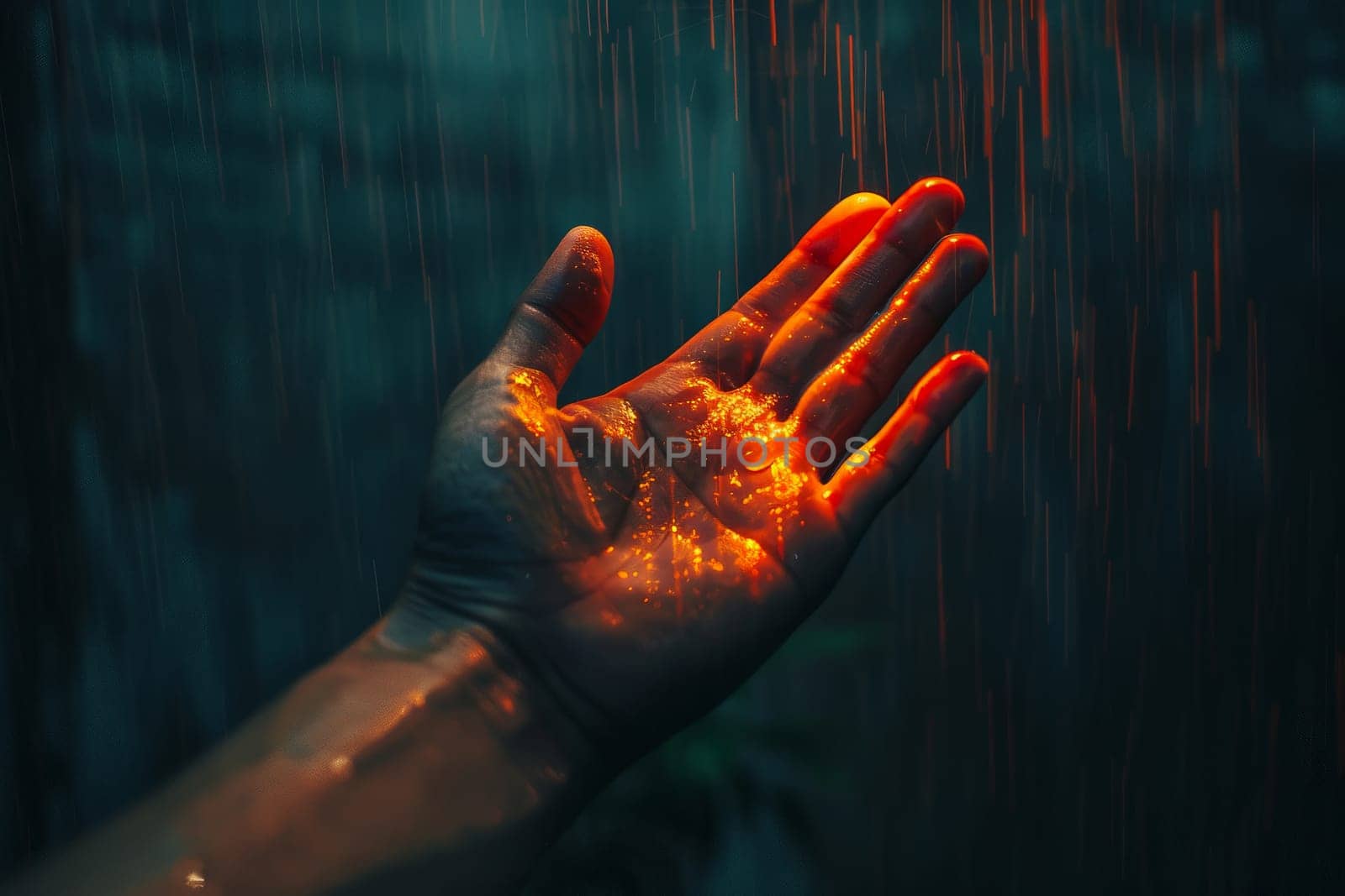 One hand open on abstract nature background, Empty open hand, content of hand.