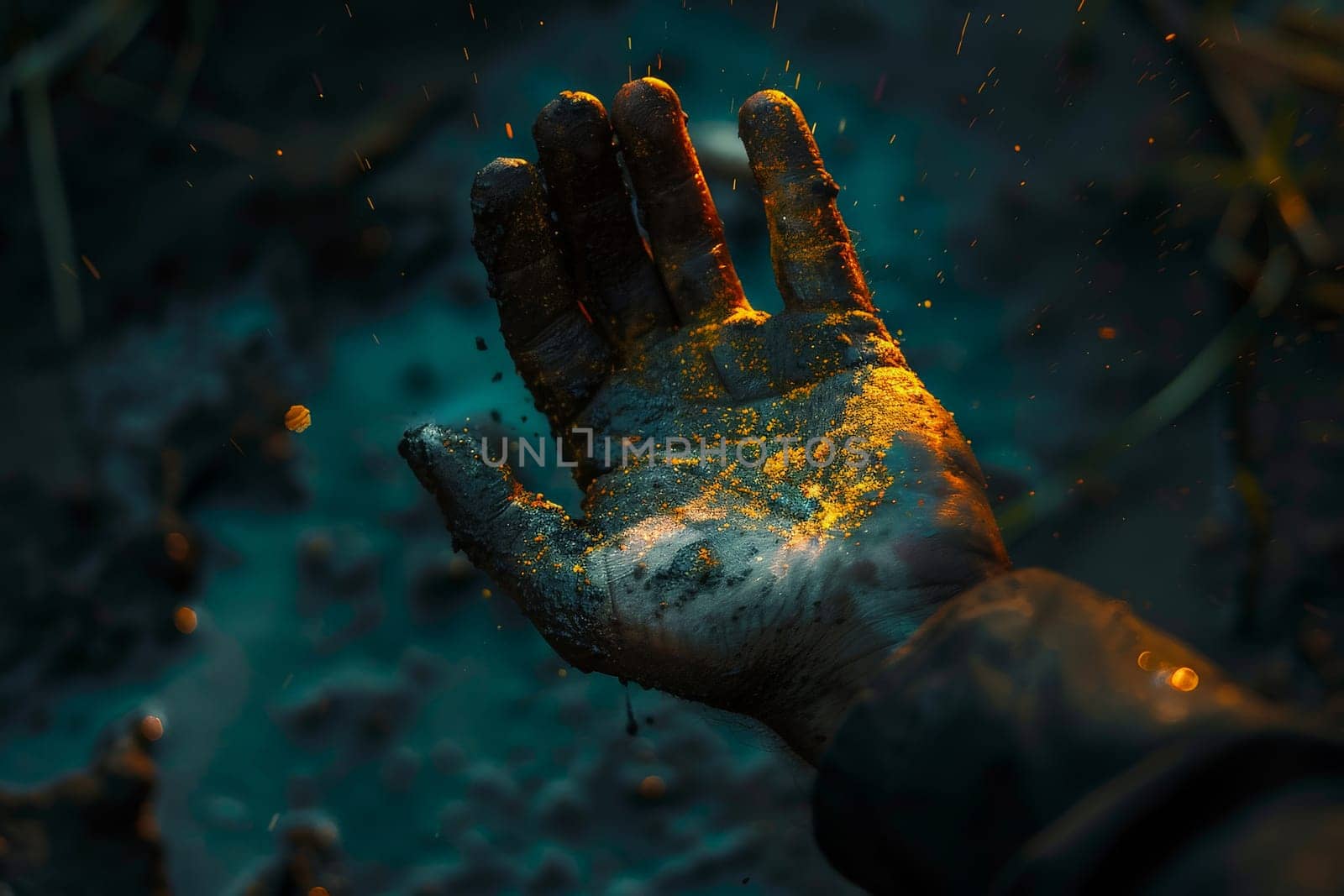 One hand open on abstract nature background, Empty open hand, content of hand by nijieimu