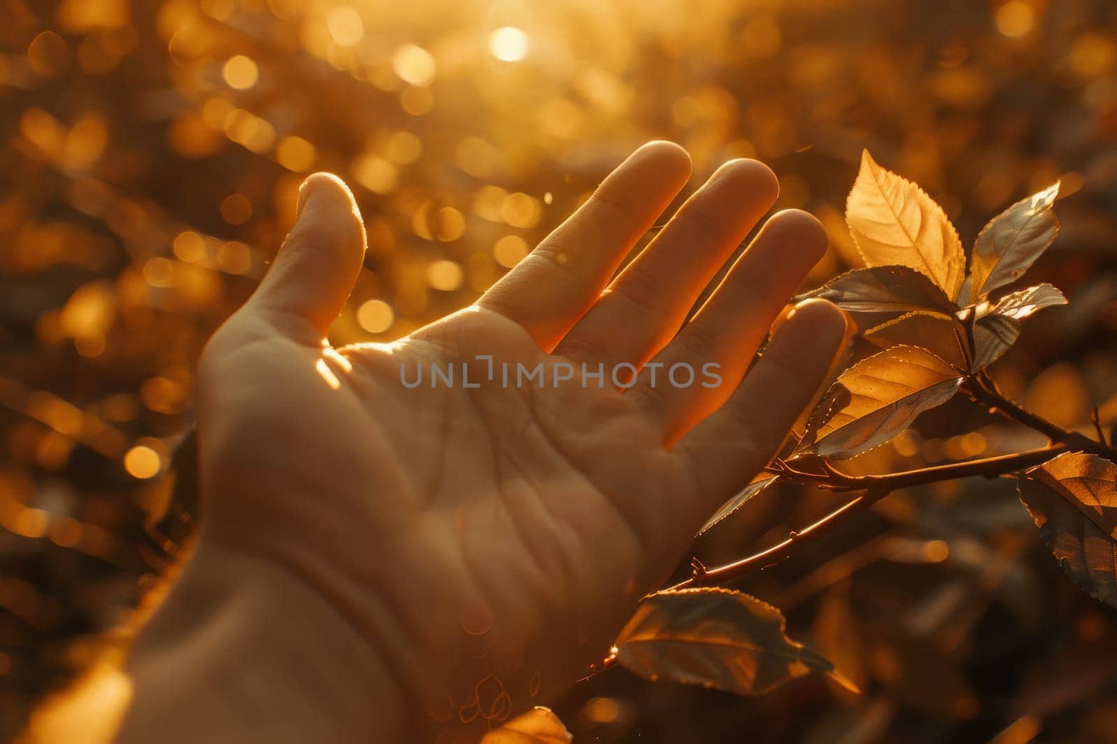 One hand open on abstract nature background, Empty open hand, content of hand by nijieimu