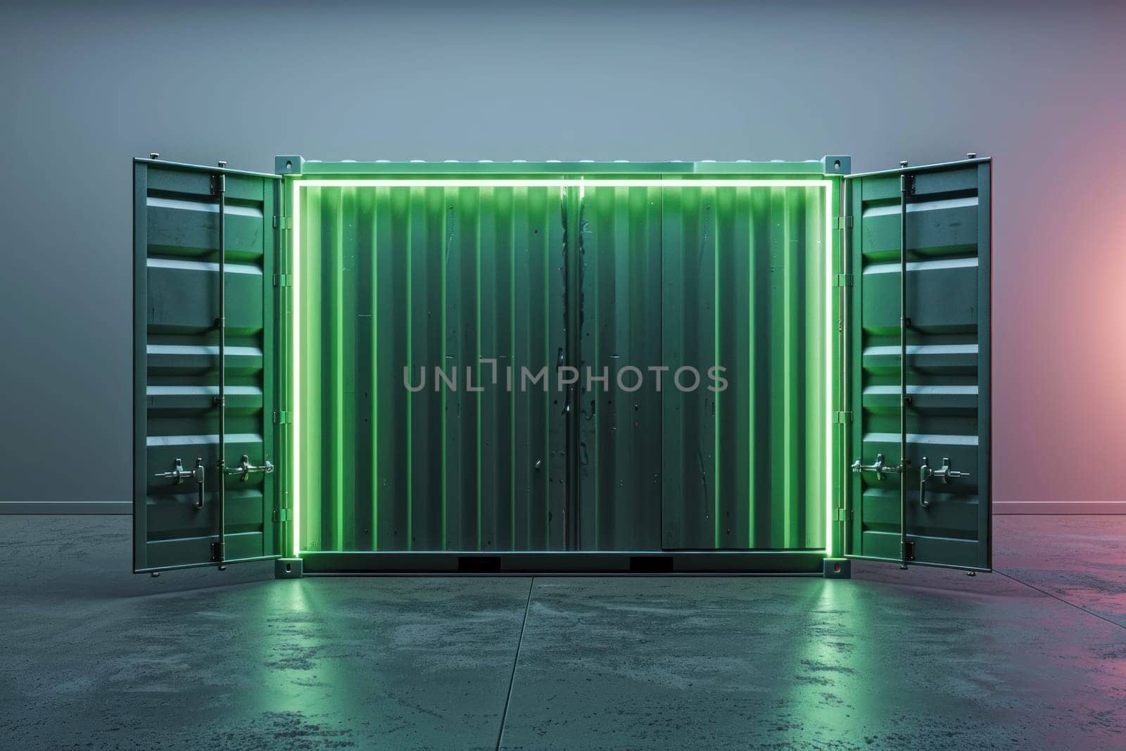 A large green container with neon lights inside by golfmerrymaker