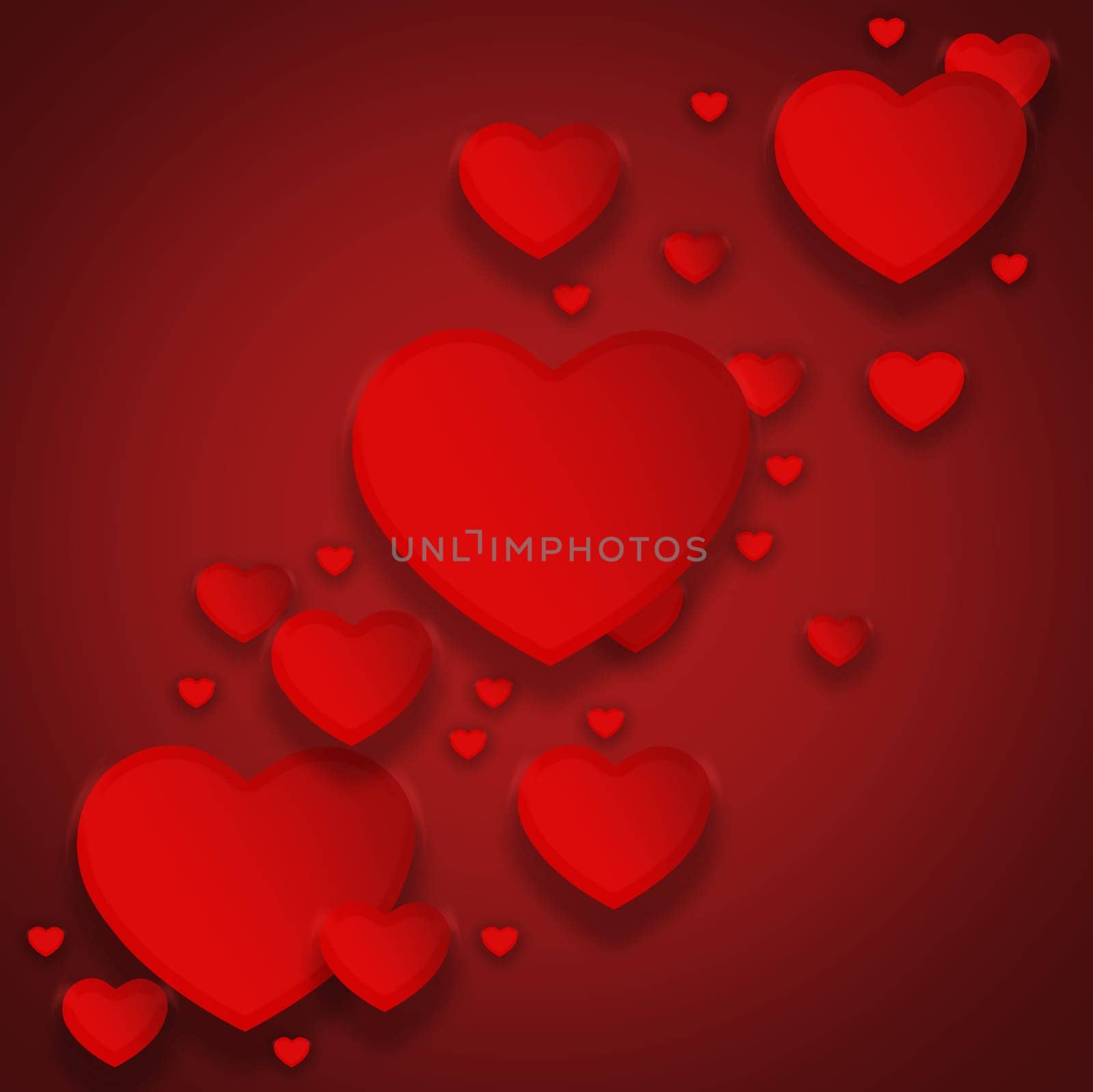 Illustration, heart and creative collection for love or devotion, care and red background. Shape, romance and kindness for valentines day celebration, icon and abstract art for support or peace by YuriArcurs