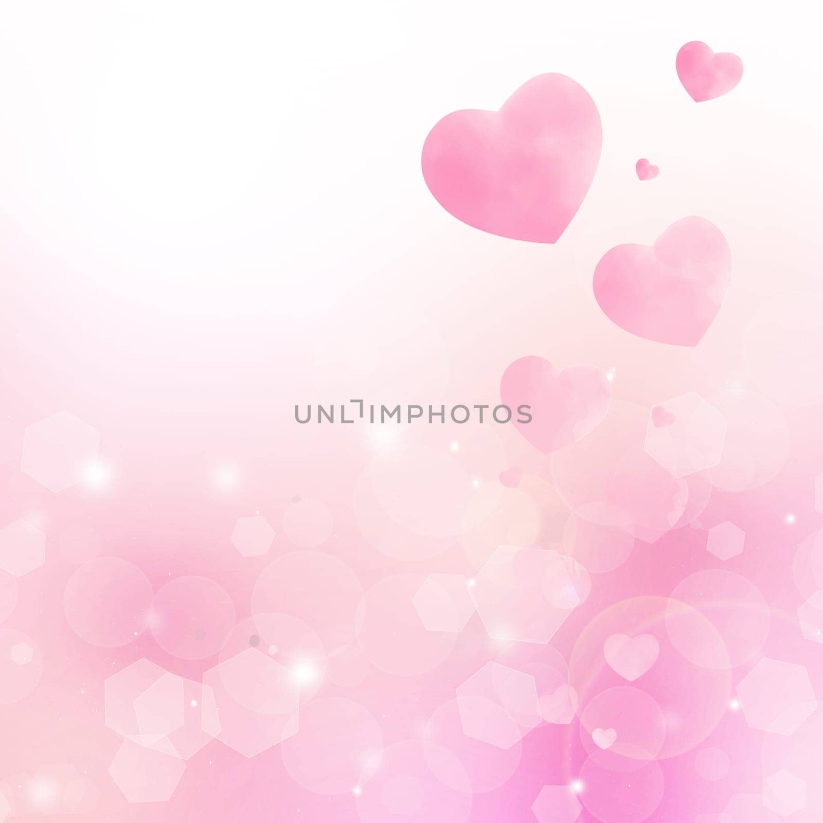 Illustration, hearts and creative shape for care or devotion, care and pink background. Collection, romance and bokeh for valentines day celebration, icon and abstract for support or peace emotion.