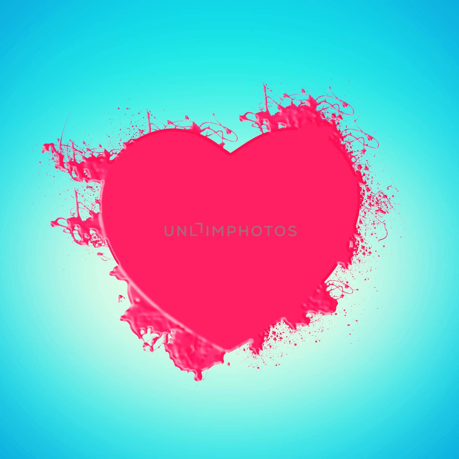 Graphic, pink and hearts for symbol of love for support, emotional connection and mockup space. Blue background, creative or illustration of wallpaper isolated in studio for care, design or romance.