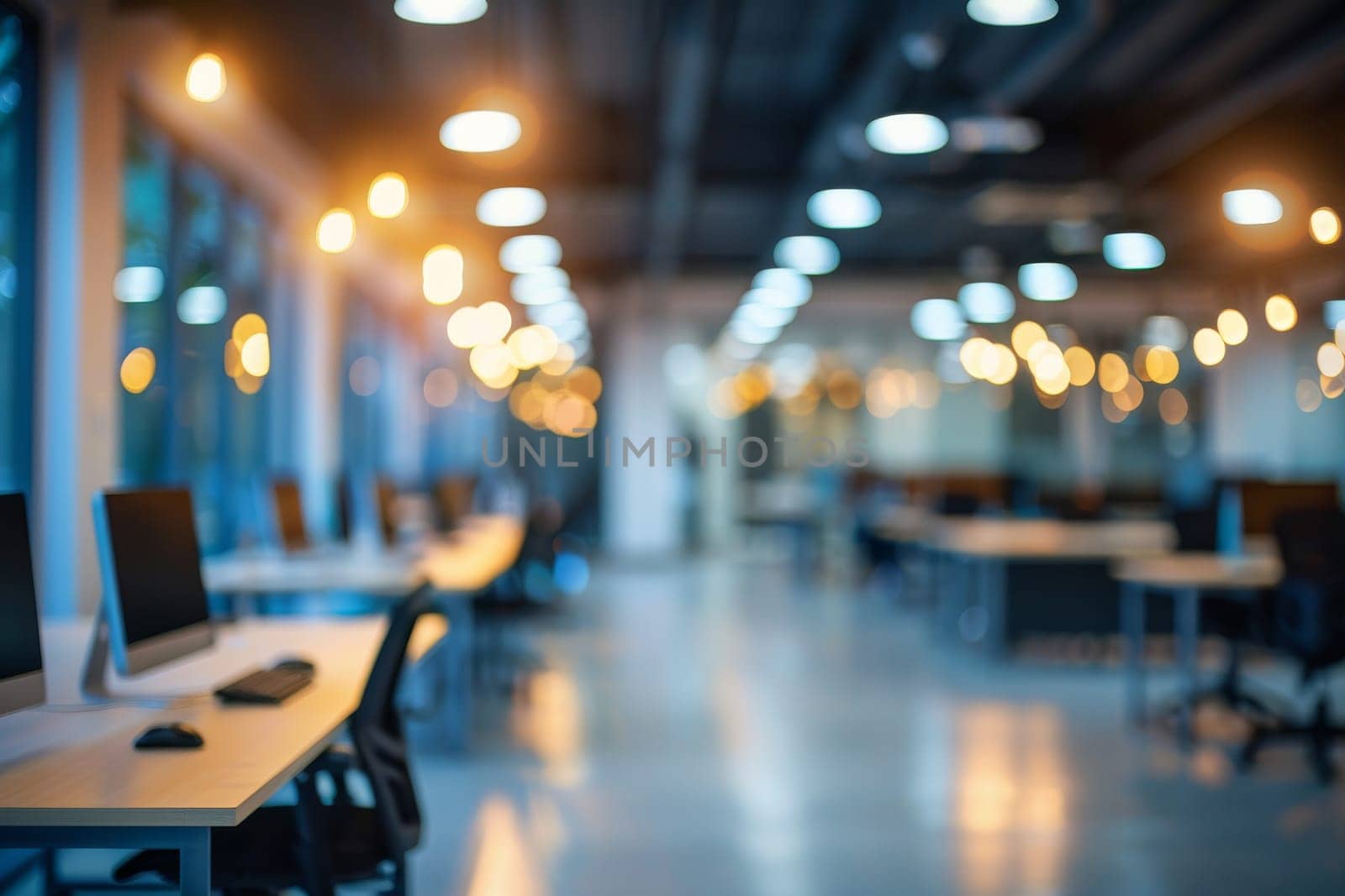 Empty interior office blur background. by itchaznong