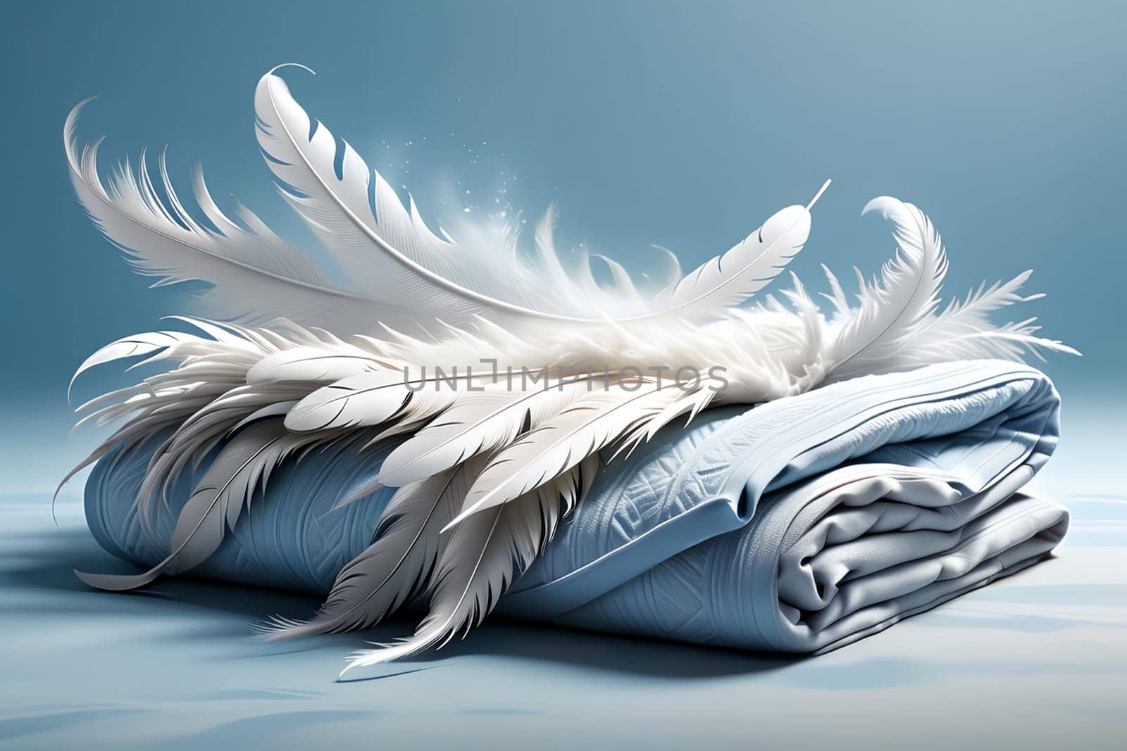 feathers and down thick blanket . AI generated image.