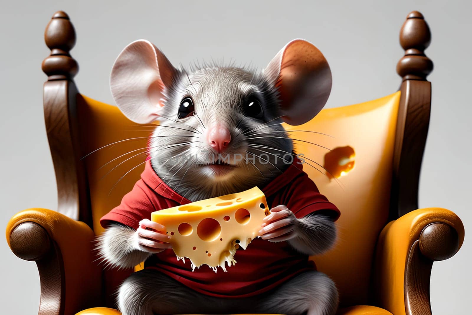 cute gray mouse with delicious cheese . AI generated image.