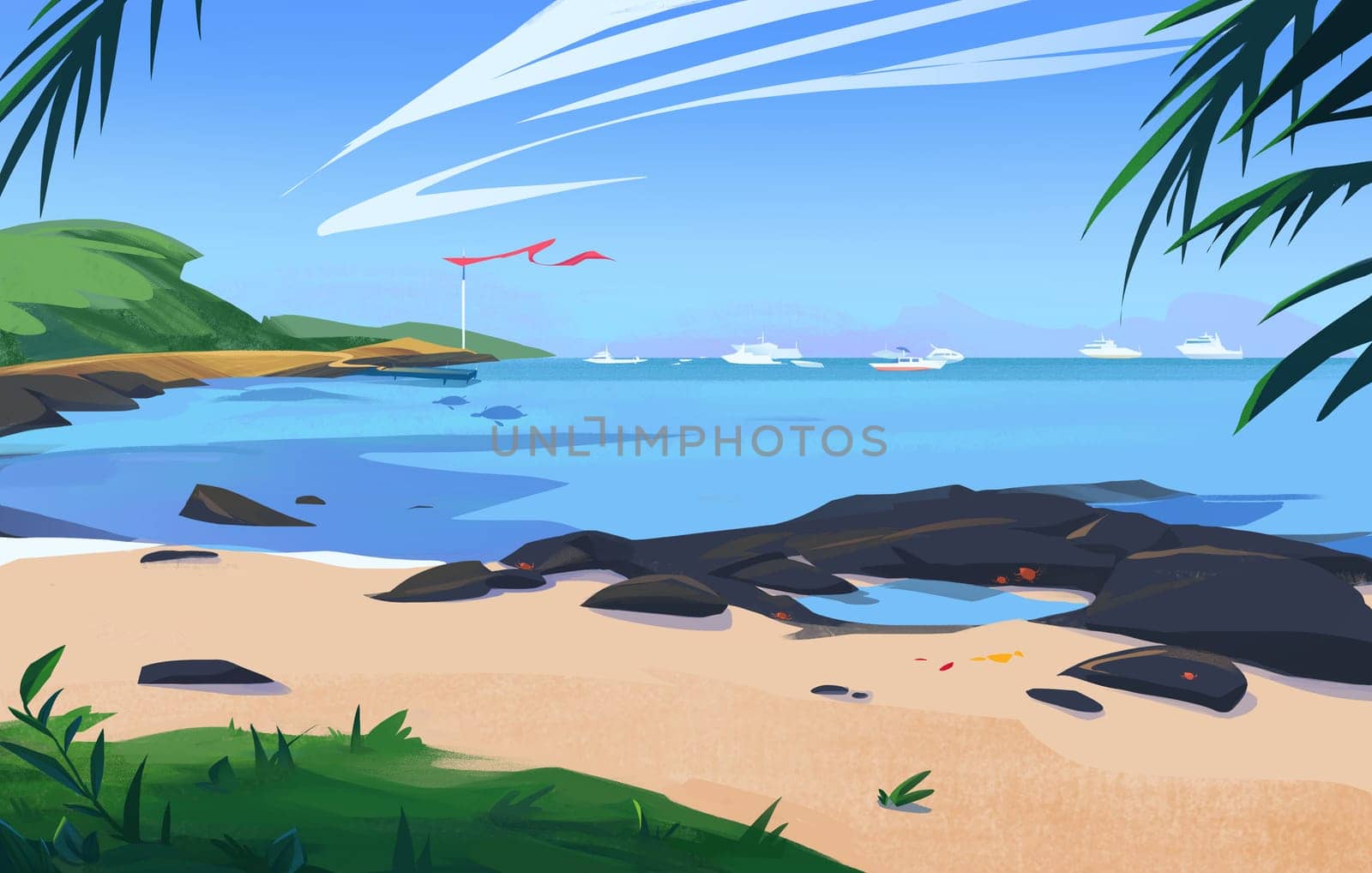 Tropical beach background. Tropical landscape of beautiful coast. Galapagos islands. by Iakimova