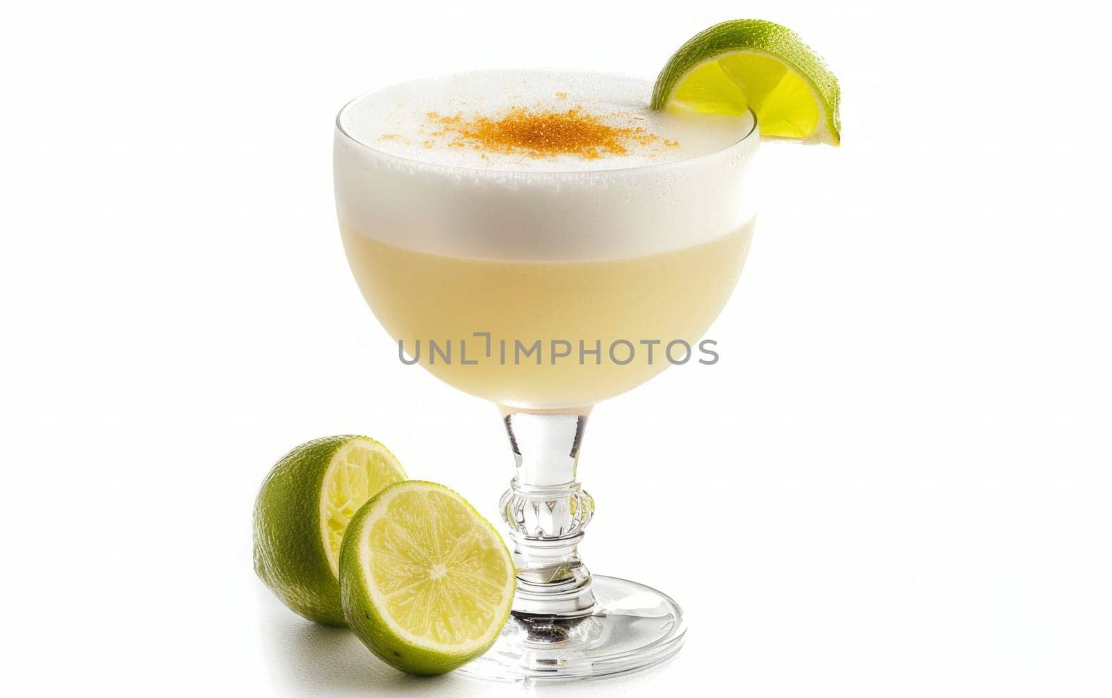 pisco sour cocktail drink isolated on white background.