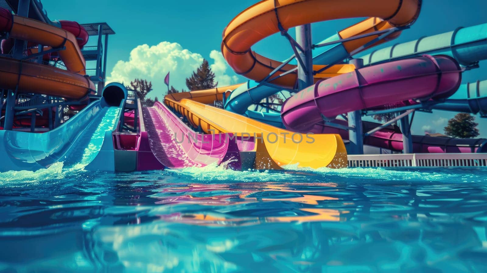 Water slides in the water park AI