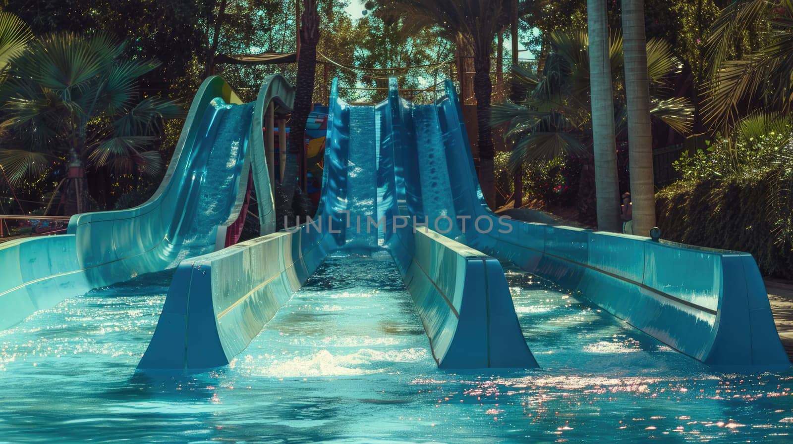 Water slides in the water park AI