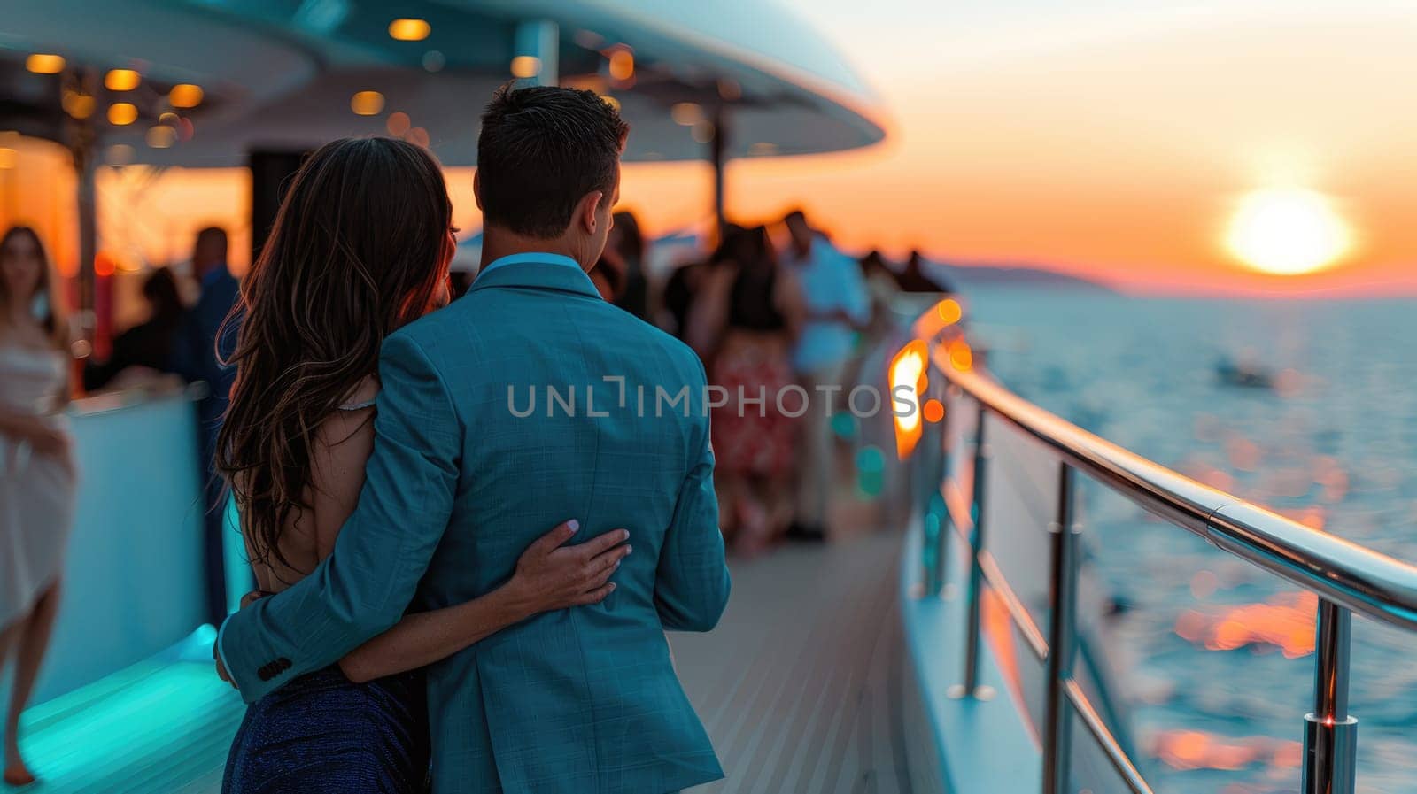 Party on a yacht. Boat yacht sailing in the sea at sunset on summer vacation AI