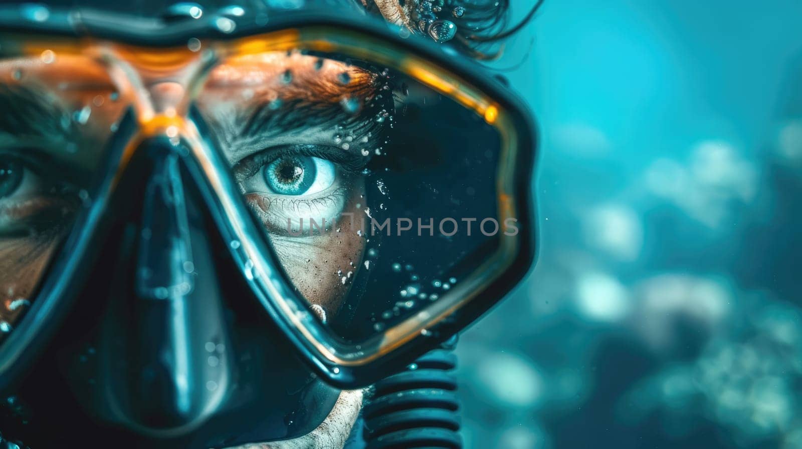 Man in scuba diving mask in water by natali_brill