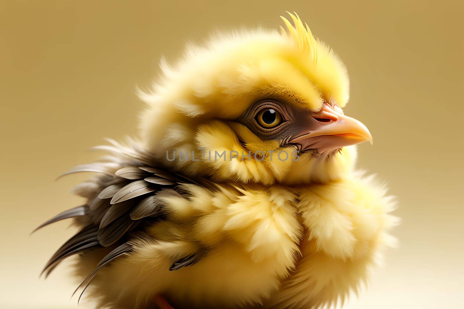 cute yellow chicken on green background . AI generated image.