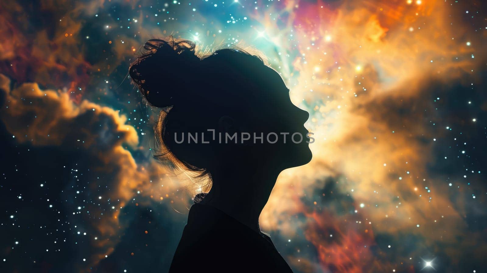 Silhouette of a woman on a background of space, the concept of esotericism by natali_brill