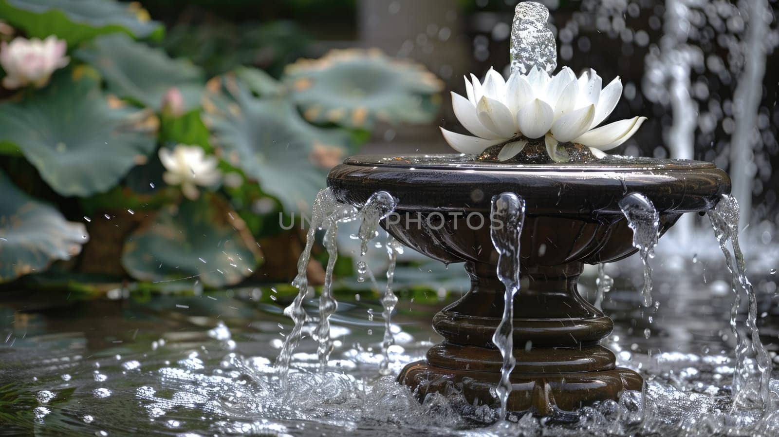 Detail of an old classic style stone fountain with flowing water. by natali_brill