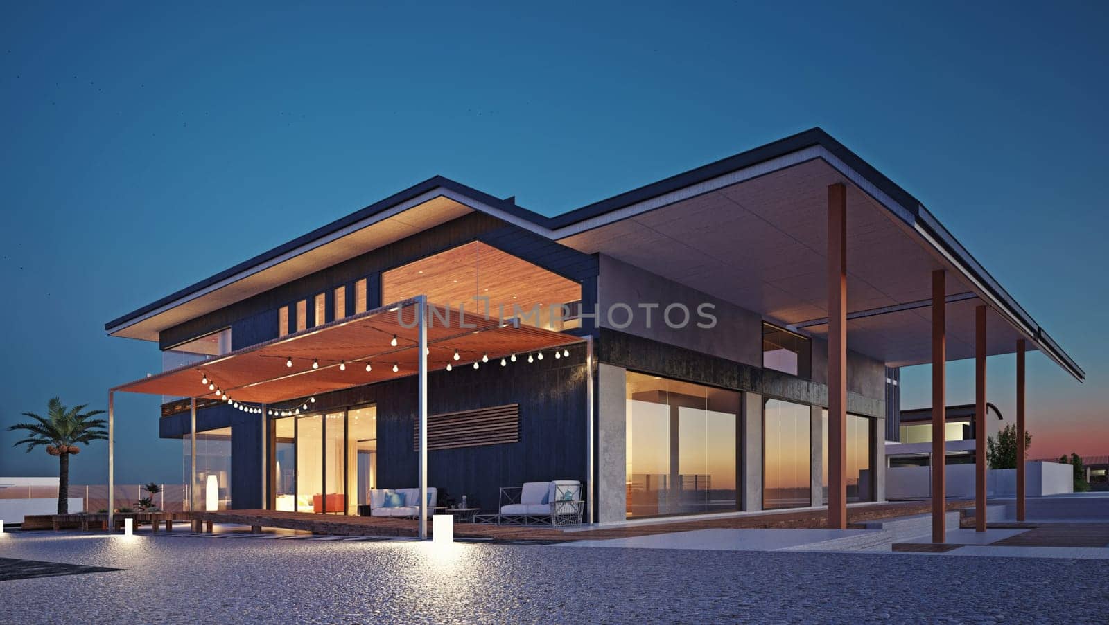 modern house building exterior. 3D rendering architecture concept