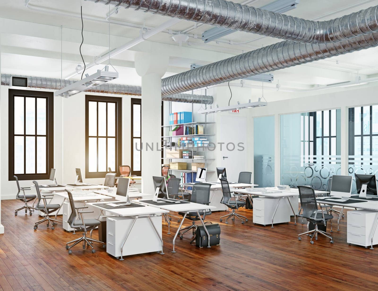 Modern office interior design concept. 3d rendering design