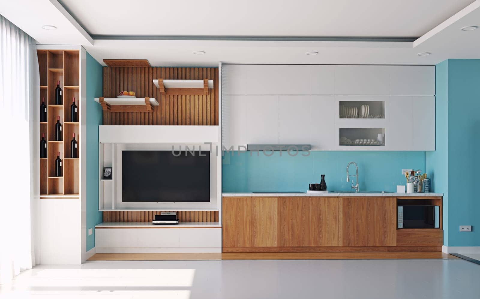 modern kitchen interior design concept. 3d rendering idea.