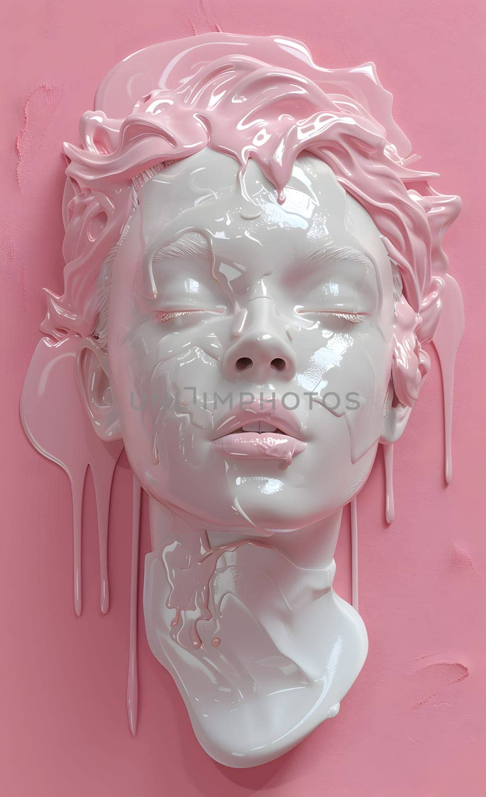 a statue of a woman s head is covered in pink paint by Nadtochiy