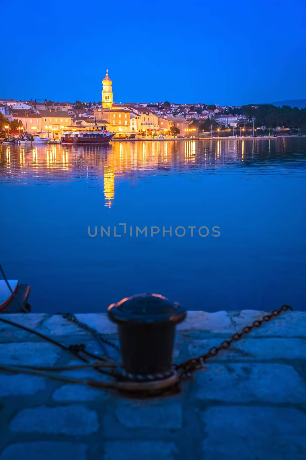 Island town of Krk evening waterfront view, Kvarner region of Croatia