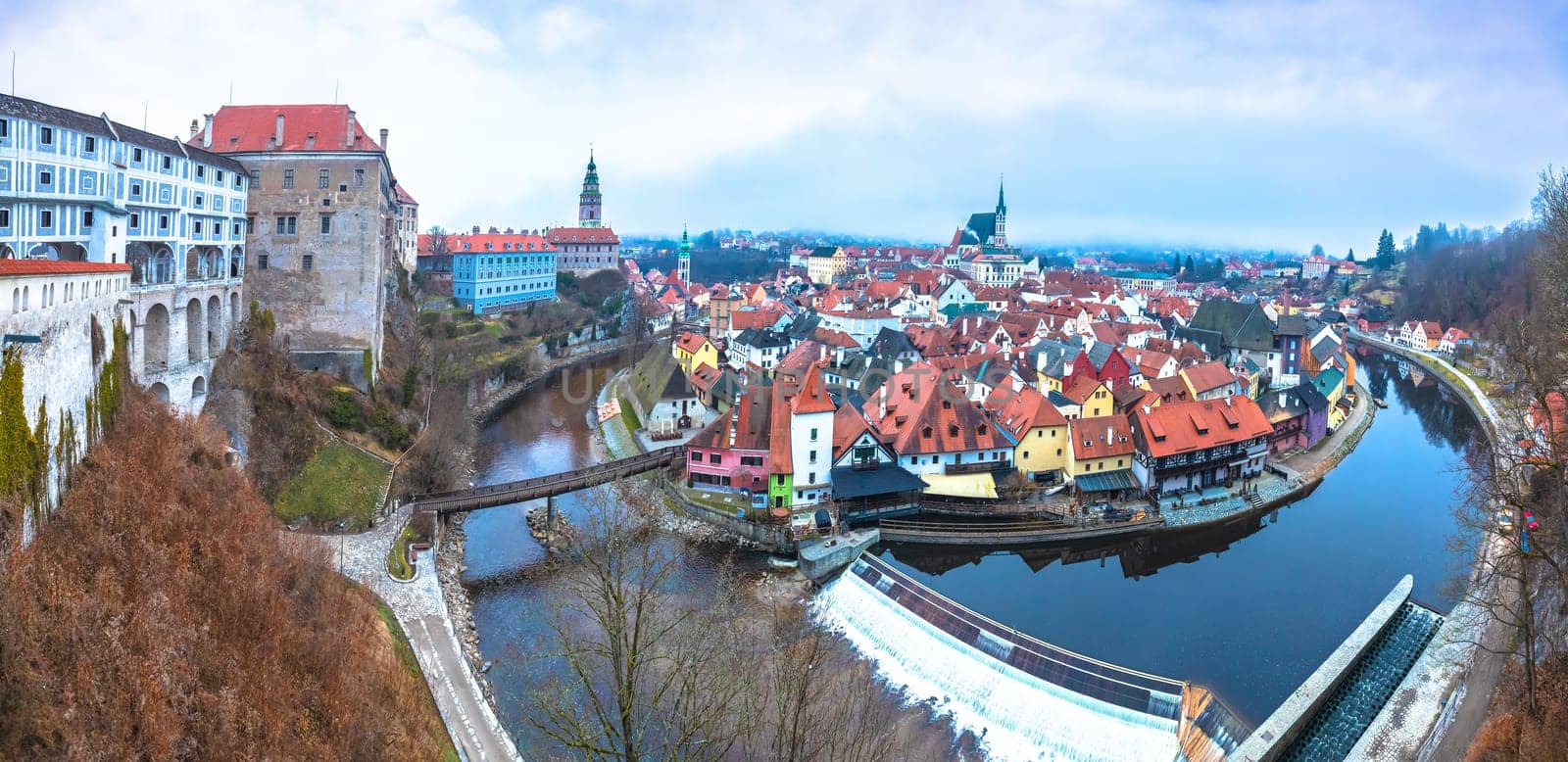 Town of Cesky Krumlov and Vltava river panoramic view by xbrchx