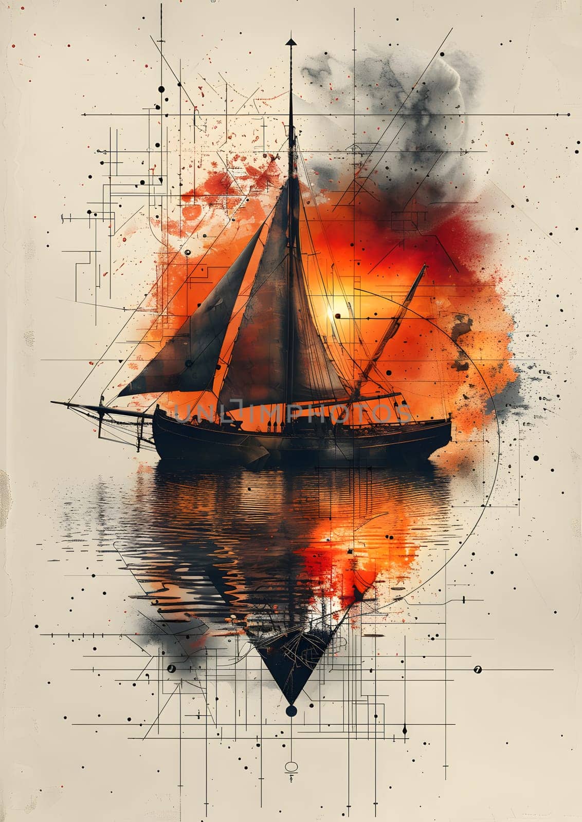A stunning art piece showcasing a sailboat on the water, with a majestic mast and intricate details. The painting beautifully captures the essence of a peaceful day out on the boat