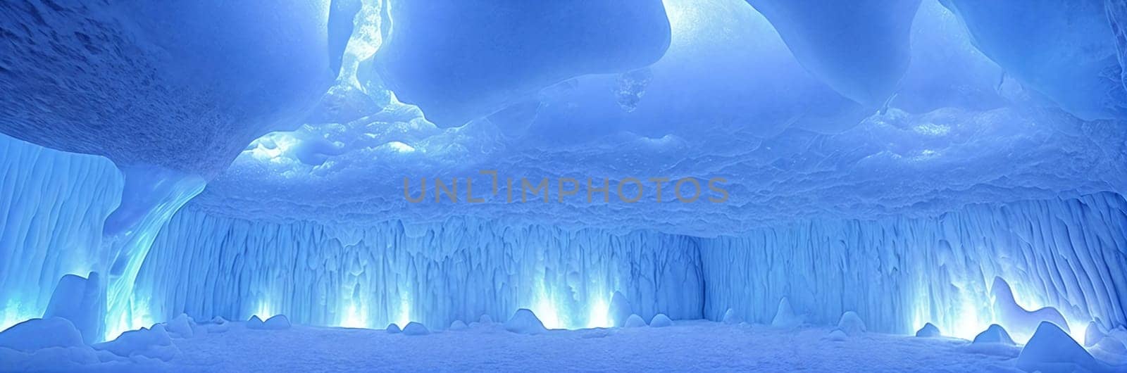 Ice cave panorama. Generative AI by GoodOlga