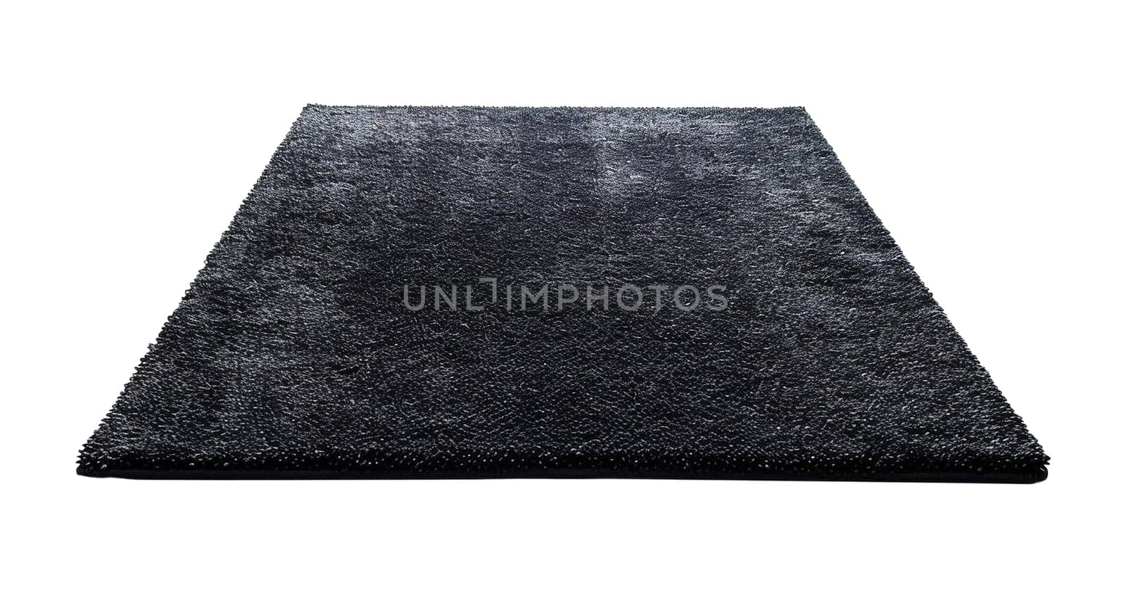 Modern, black rectangular carpet, front view. Rug isolated on white background. Cut out home decor. Contemporary, loft style. Generative AI