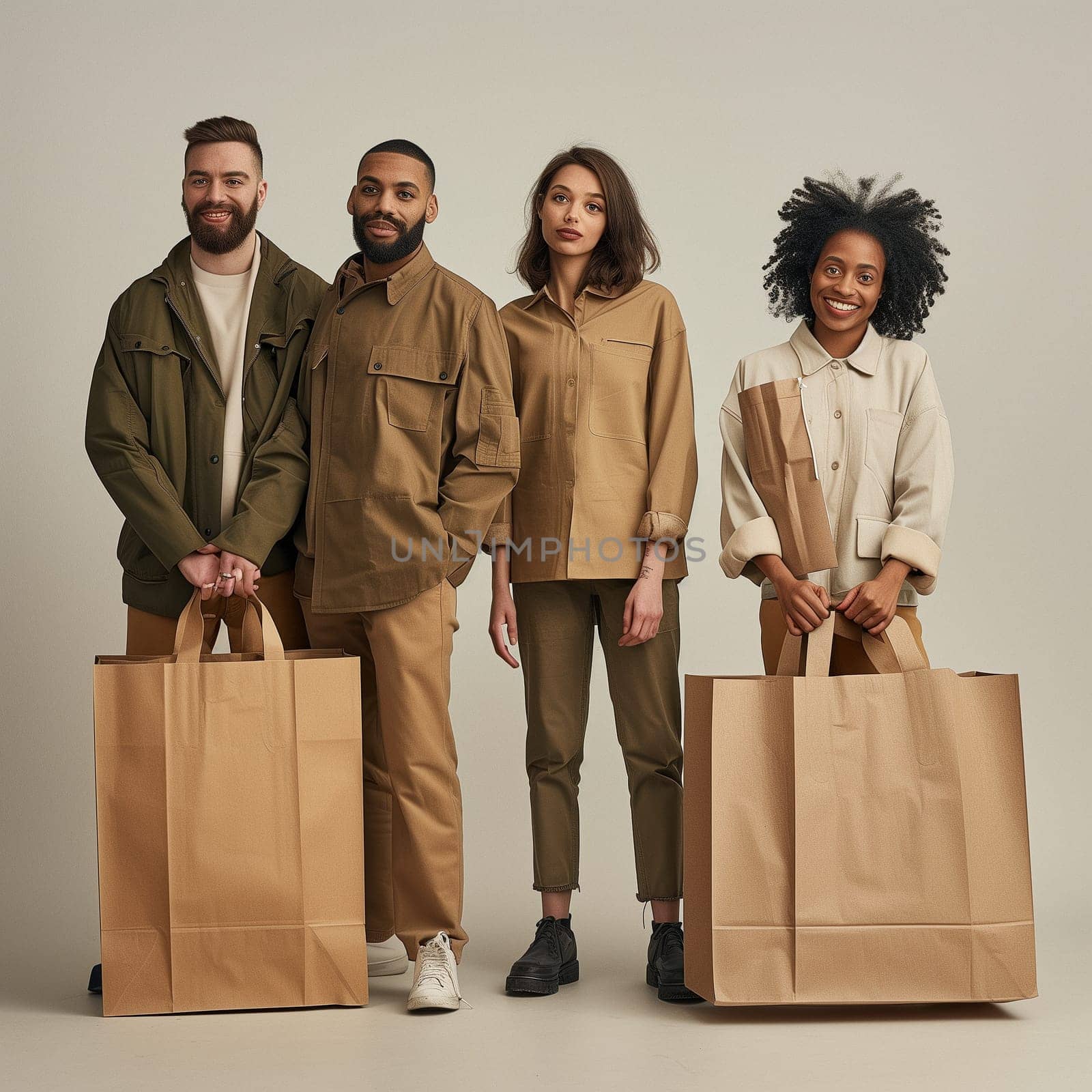 A group of friends shopping. Professional photo. High quality illustration