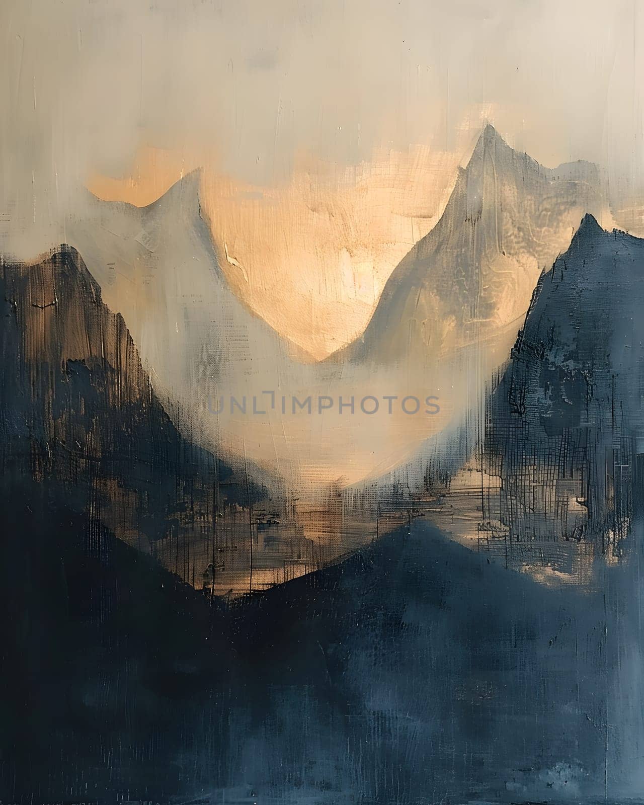A painting of a mountain range at sunset with dramatic sky and atmosphere by Nadtochiy