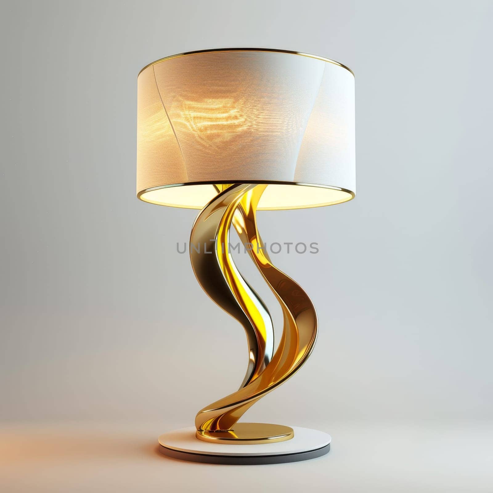 Stylish designer table lamp standing in the interior.
