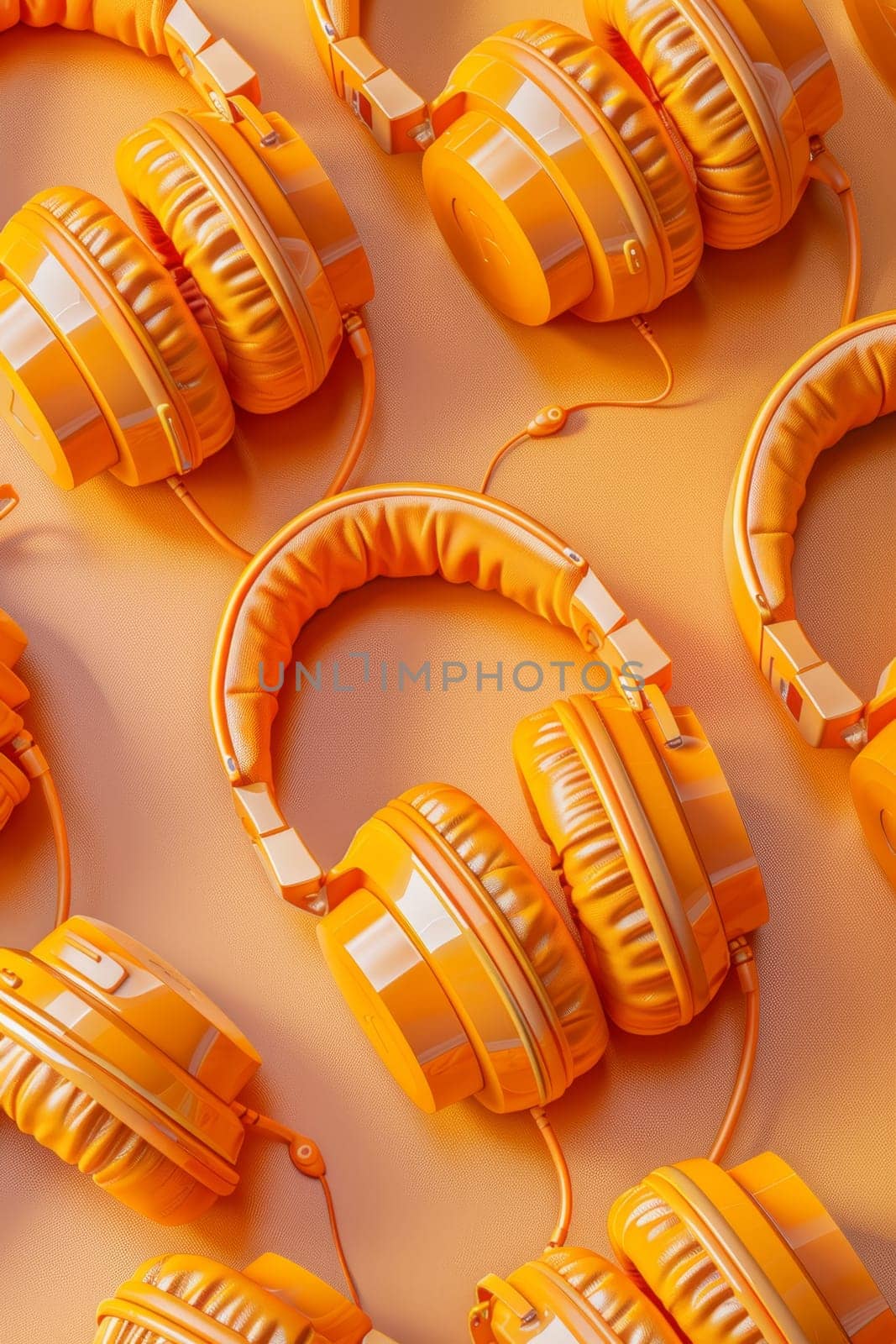 A set of orange headphones highlighted on an orange background.