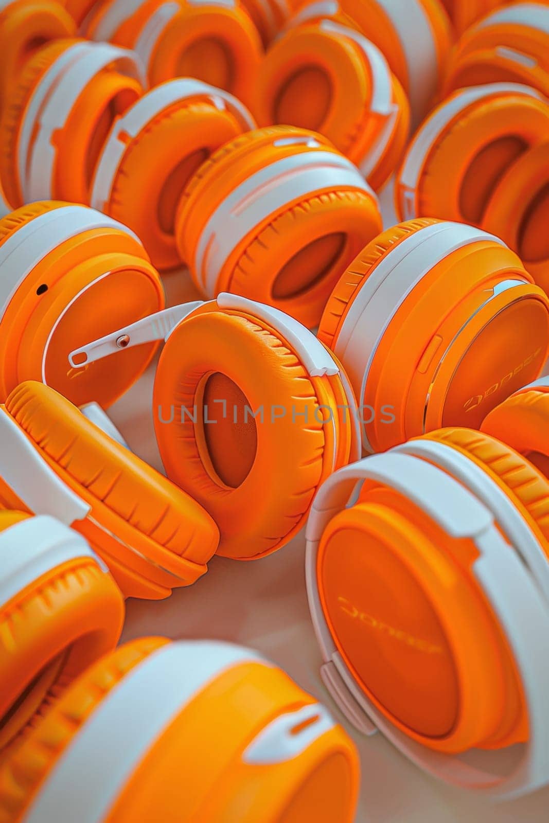 A set of orange headphones highlighted on an orange background by Lobachad