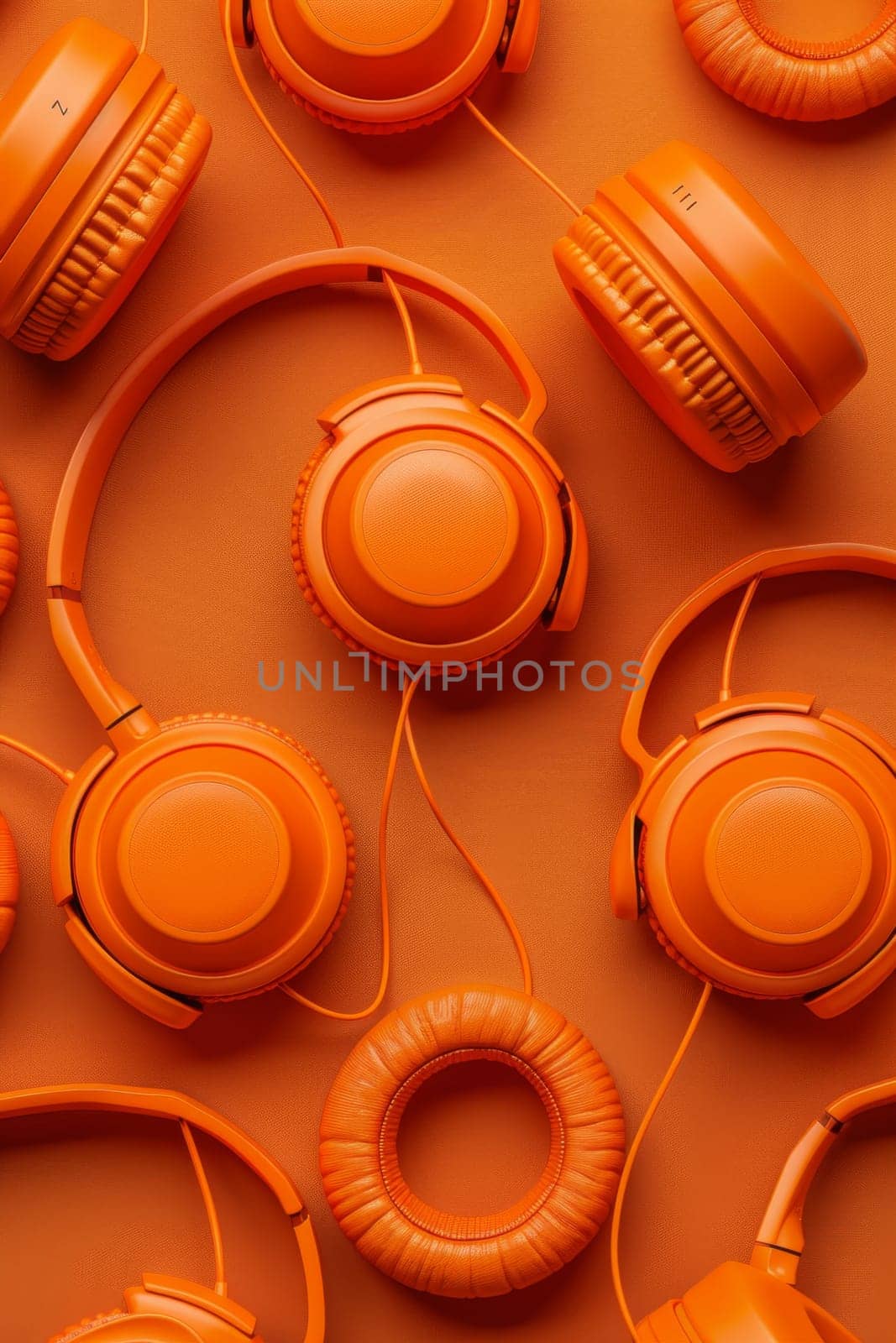 A set of orange headphones highlighted on an orange background.