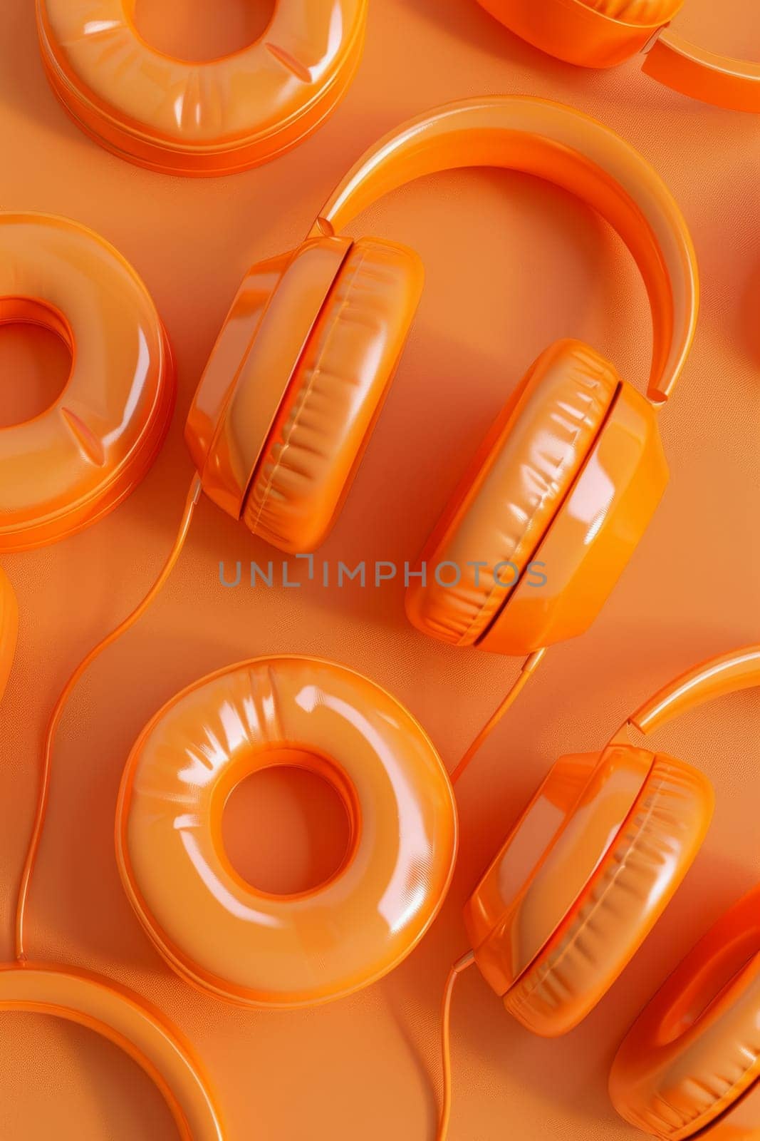 A set of orange headphones highlighted on an orange background.