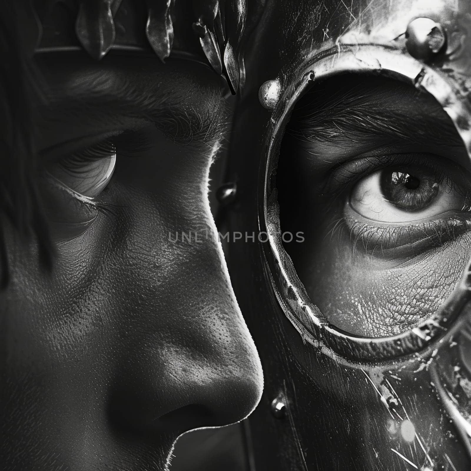 An ancient Greek warrior or gladiator. Black and white photo by Lobachad