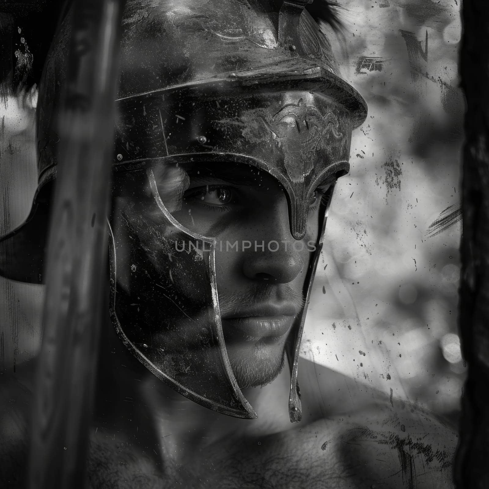 An ancient Greek warrior or gladiator. Black and white photo by Lobachad
