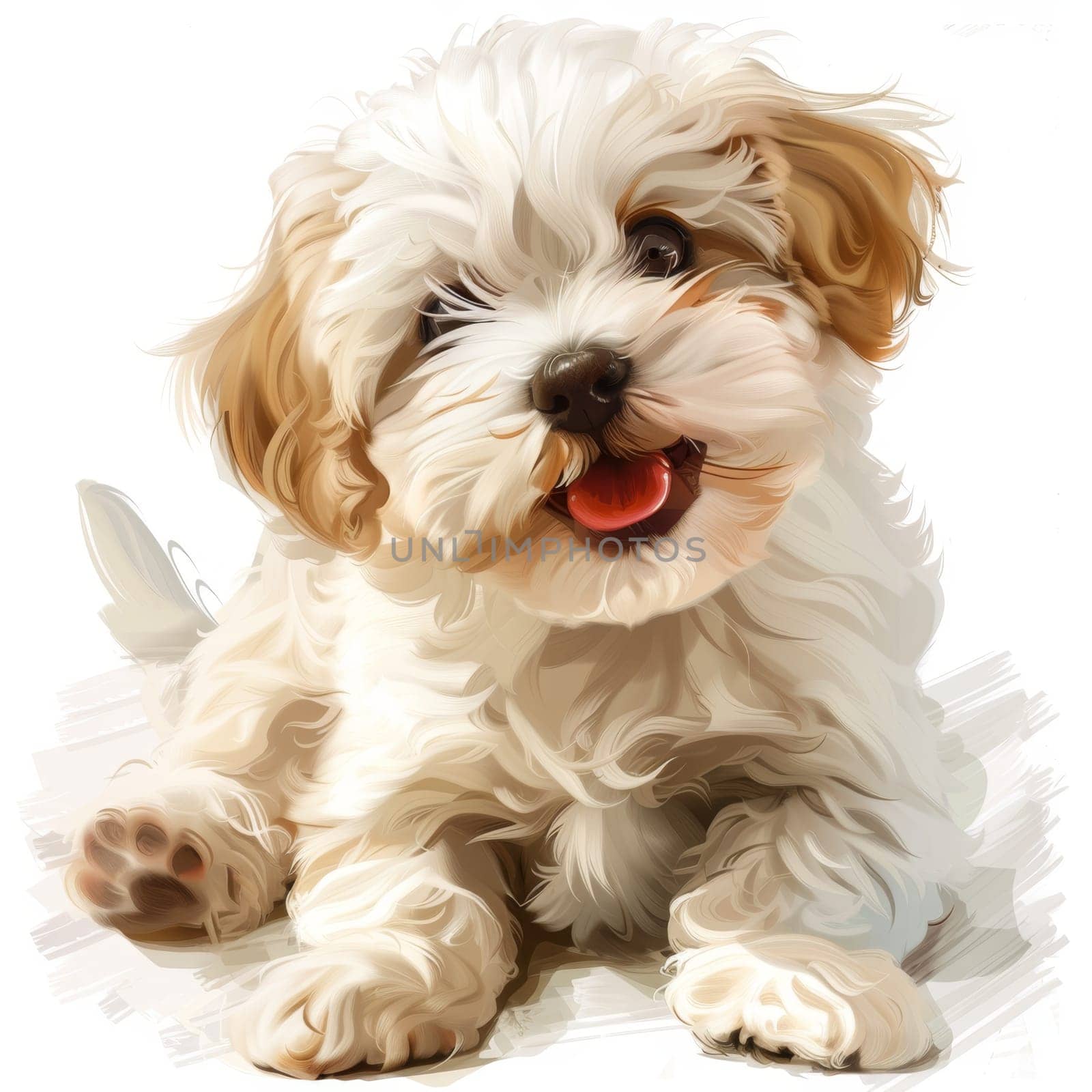 The Bichon Frise breed dog is isolated on a white background. Illustration by Lobachad
