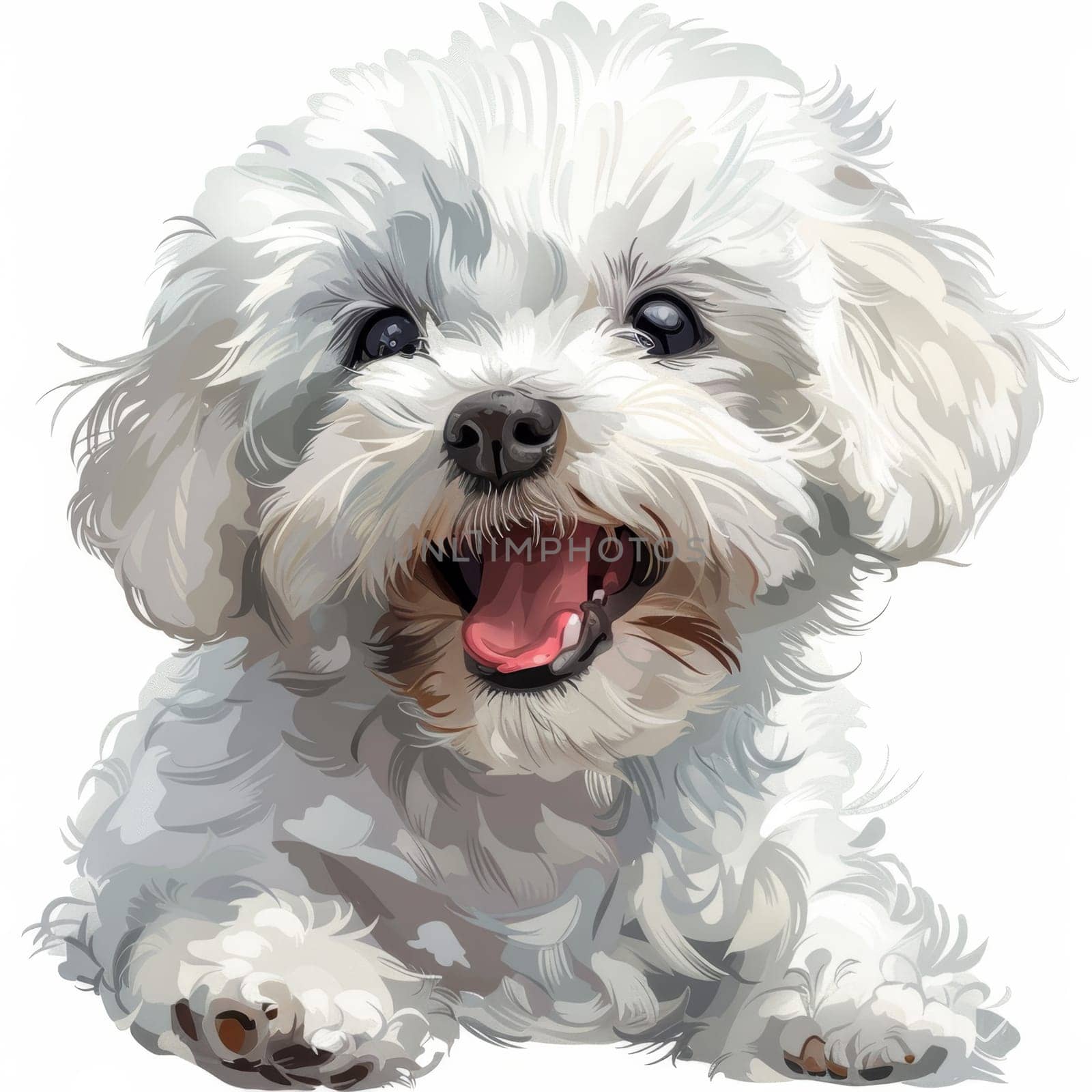 The Bichon Frise breed dog is isolated on a white background. Illustration by Lobachad