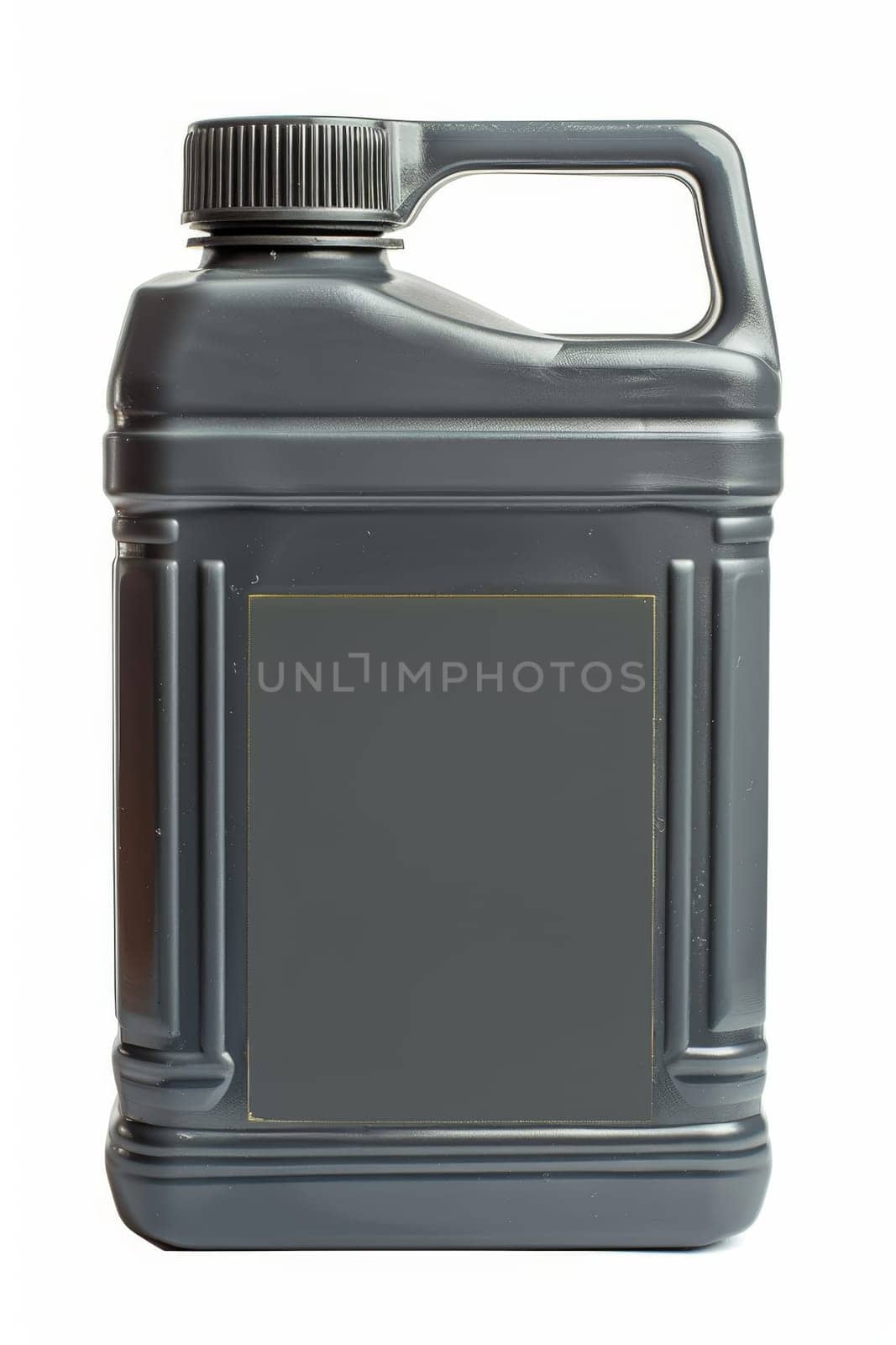 Black plastic canister for engine oil without label highlighted on a white background by Lobachad