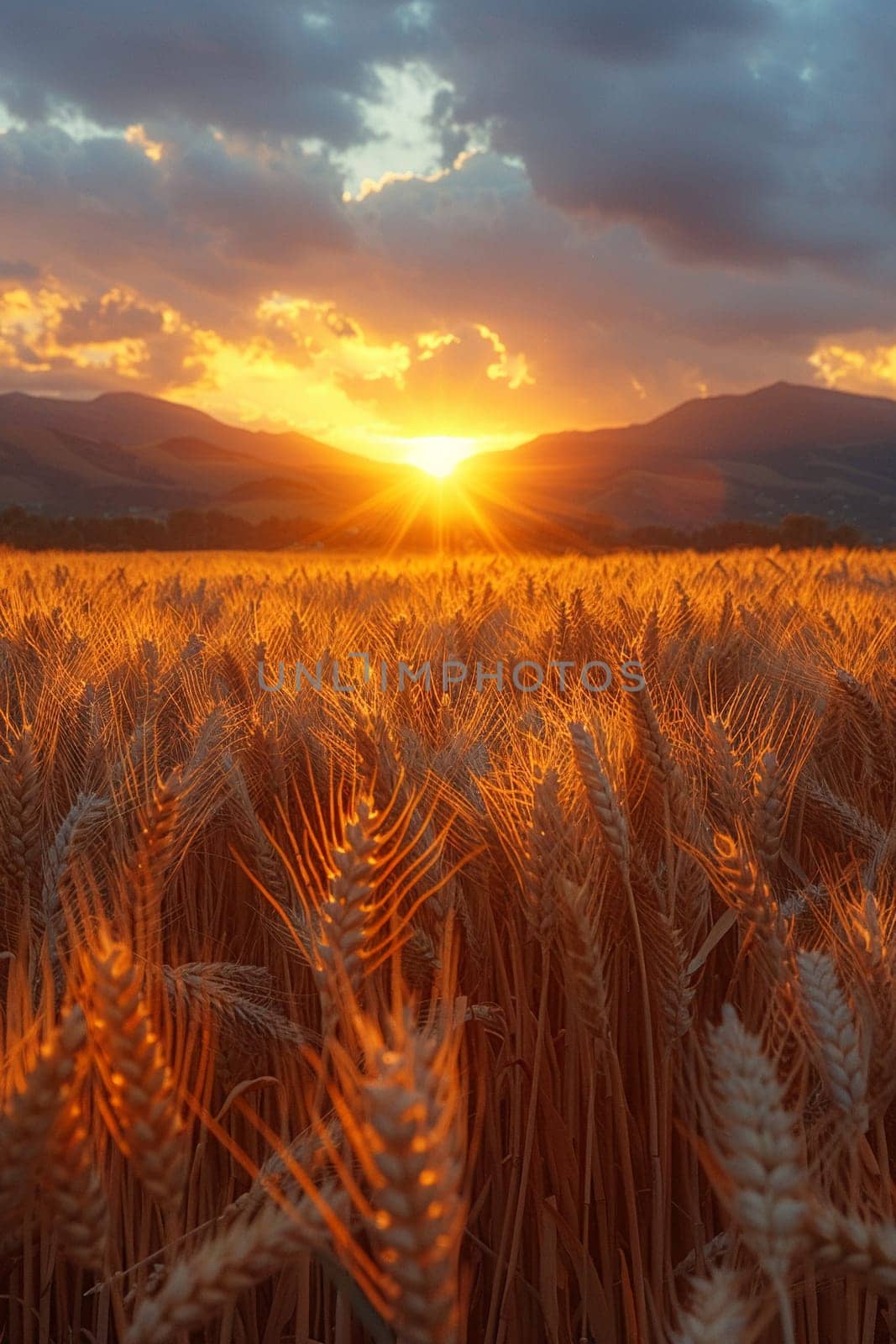 Waves of grain in a field at sunset, symbolizing abundance and the natural world.