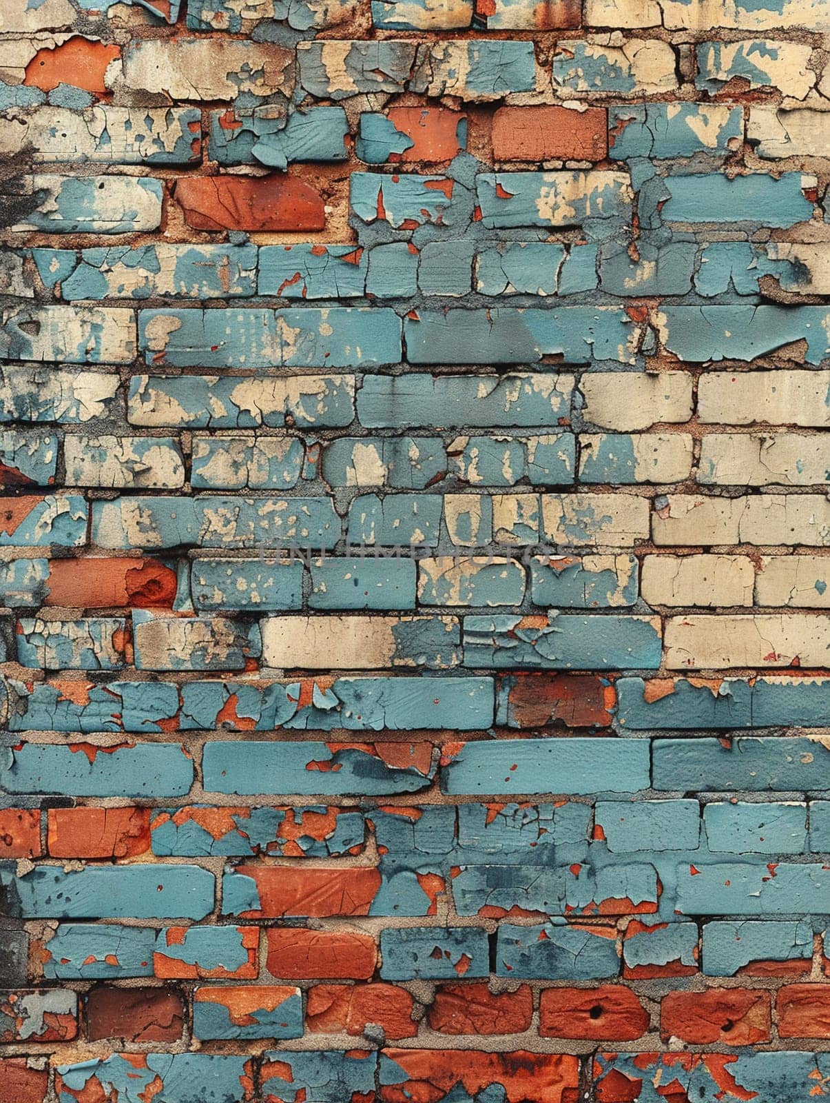 Old brick wall with peeling paint by Benzoix